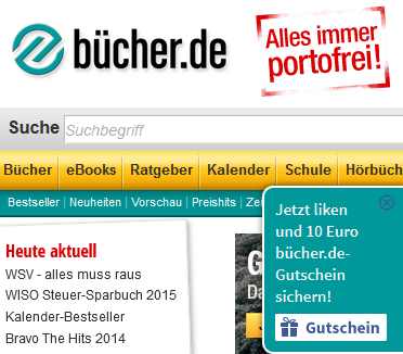 10€ Buecher.de Gutschein für ein Facebook Like (MBW60€)